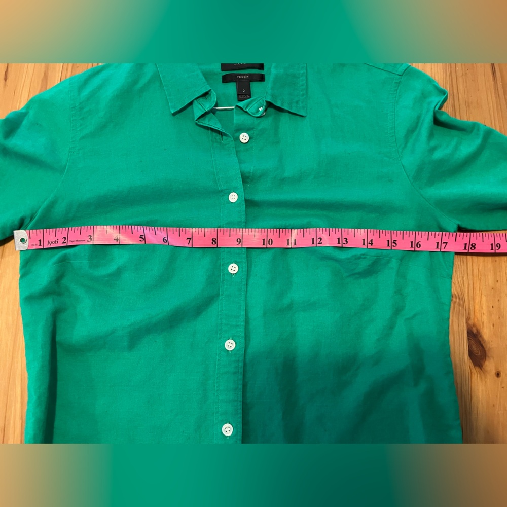 J. Crew Linen Green Perfect Shirt - Picture 6 of 9